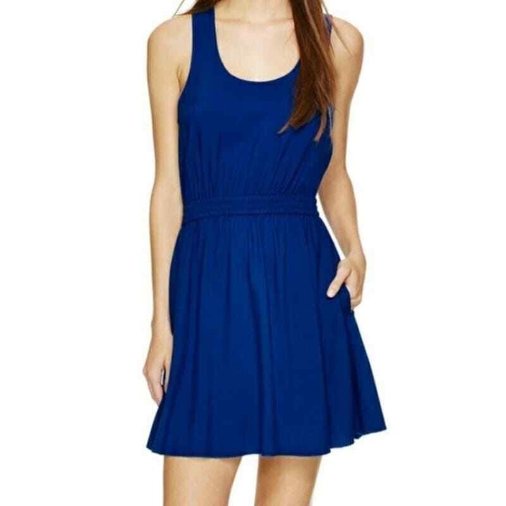 Talula Sleeveless Fit and Flare Dress XXS Blue‎ Scoop Neck Rayon Mini Pocketed